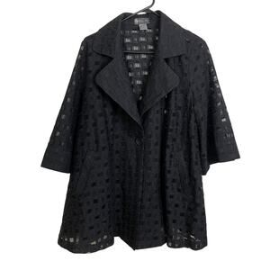 Damee Inc Jacket Womens Small Black Mesh Check Button Up Sheer Collared